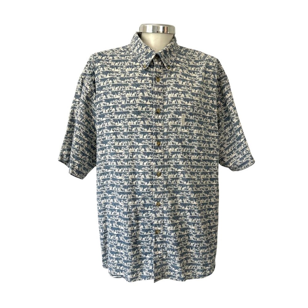 COLUMBIA~ Mens Casual Cotton Button-Up Shirt ~ Nature Print Short Sleeve~XXL